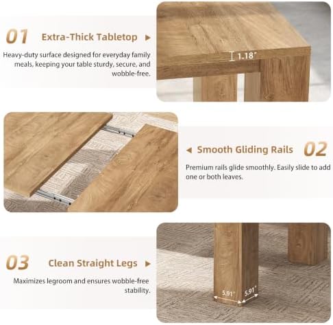 Epecoya Extendable Dining Tables for 4-10, Modern Farmhouse Kitchen Table