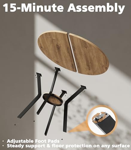 Round Kitchen Tables for 2-4, 31.5" Rustic Small Dining Tables with Storage