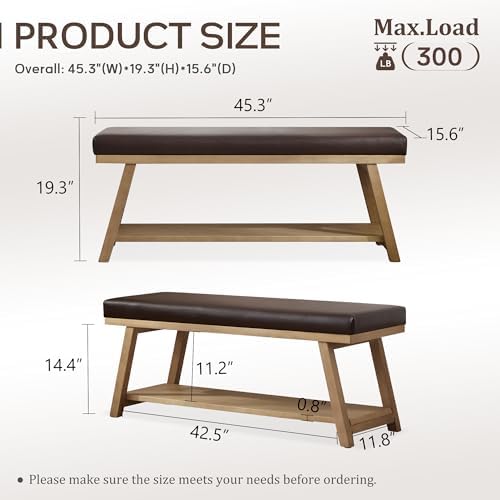 45" Entryway Bench Upholstered Storage Bench for Bedroom(PU-Brown)