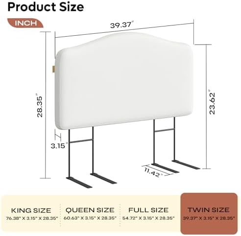 Pinmoco Twin Upholstered Headboard, Height Adjustable Velvet, Ivory