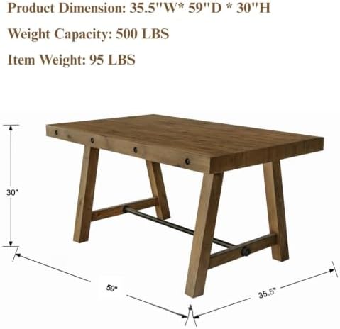 Rustic Farmhouse Dinning Table, Reclaimed Solid Wood Kitchen & Dining Room Table for 4-6 People, 59" Wooden Rectangular Kitchen Table with Trestle Base for Dining/Kitchen Room, Walnut