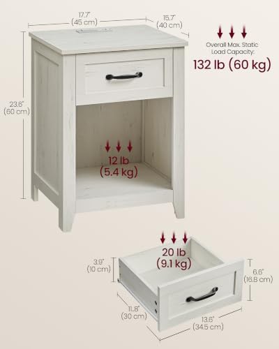 VASAGLE Farmhouse Wood Nightstands with Charging Station