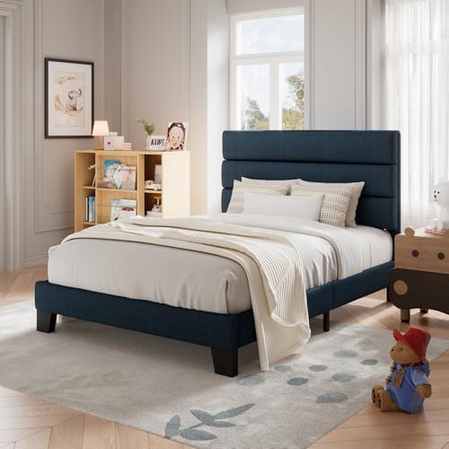 Allewie Twin Size Platform Bed Frame with Fabric Upholstered Headboard