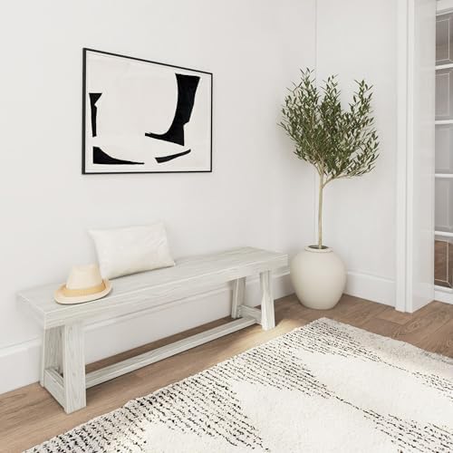 Plank+Beam Classic Dining Bench, 60 Inch, White Sand Wirebrush