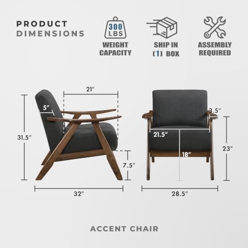 Lexicon Mid Century Modern Accent Chair with Walnut Wood Frame, Dark Grey