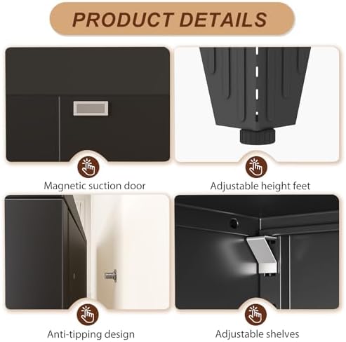 75" Black Tall Metal Storage Cabinet with 2 Doors and 5 Adjustable Shelves,Steel Garage Tool Cabinet, File Cabinet,Kitchen Pantry Cabinet for Home,Office,Garage,School,Warehouse