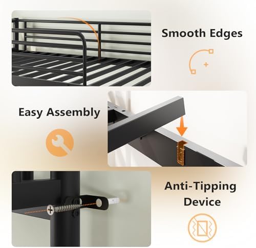 FCH Metal Bunk Bed Twin for Kids, Teens and Adults,Bunkbeds with Ladder and Flat Rungs, Heavy Duty Metal Slats Support, No Box Spring Needed, for Dorm,Bedroom,Black