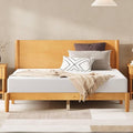 AMERLIFE Solid Wood Queen Bed Frame, Mid Century Bed with Headboard, Yellow