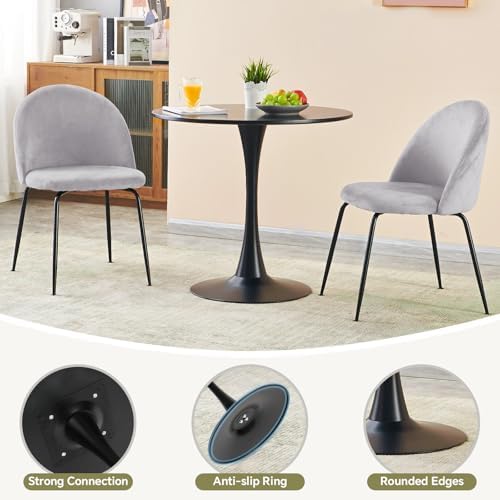 31.5" Tulip Round Dining Table with Metal Pedestal Black