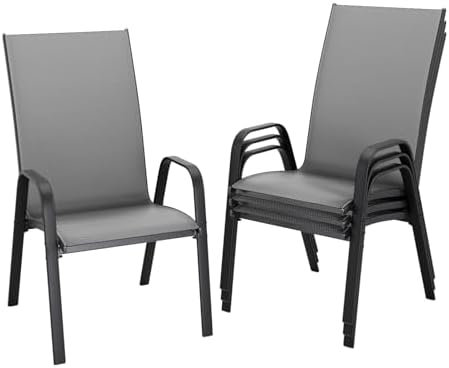 JEAREY Patio Dining Chairs Set of 4, Stackable Outdoor Chairs, Deep Gray