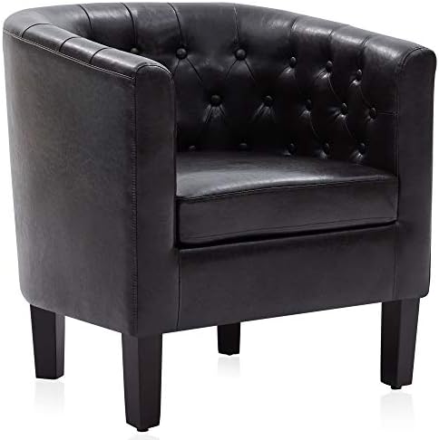 BELLEZE Brown Accent Chairs for Living Room, Elegant Arm Chair Upholstered Tufted Barrel Chair Club Chair for Bedroom with Sturdy Legs and Faux Leather - Berlinda (Brown)