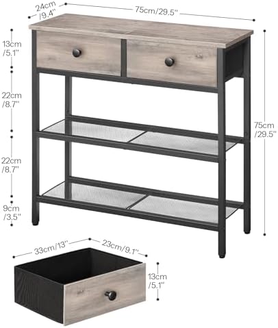HOOBRO 29.5" Narrow Console Table with 2 Fabric Drawers, Sofa Table, Small Entryway Table with 3-Tier Storage Shelves, Behind Couch Table, for Living Room, Hallway, Greige and Black BG72XG01