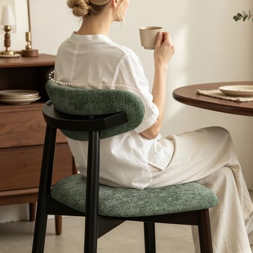 CHUN YI Dining Chairs Set of 4, Upholstered Wooden Dining Room Chairs, Mid Century Modern Fabric Kitchen Chairs with Ergonomic Curved Back, Green (Only Chairs)