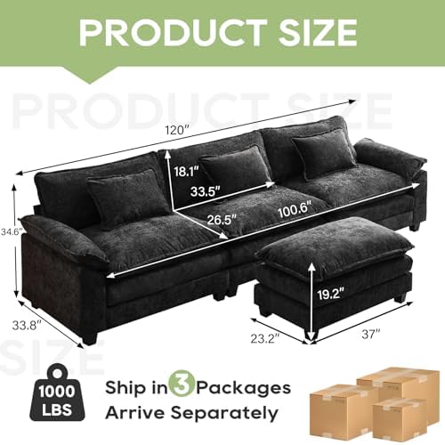 Oprisen 120" Modular Sectional Sofa, Comfy Deep Cloud Couch with Ottoman