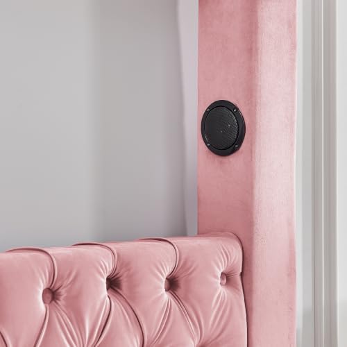 LUMISOL Canopy Bed Frame Queen Size, Velvet Upholstered Platform Bed with Button Tufted Headboard, Four Posters, Built-in Speaker and Charging Station, Heavy Duty Mattress Foundation, Pink