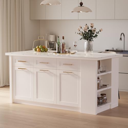 homary 72" Modern Kitchen Island with Storage, White Marble-Effect Engineered Wood Top, Modern Kitchen Table for Dining Room