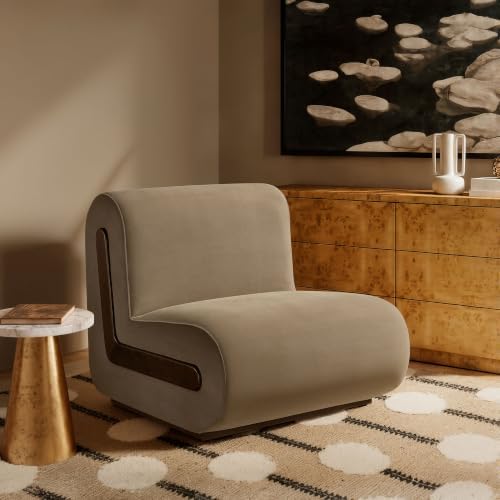 Modway Denby Performance Velvet Accent Chair with Wood Inlay in Taupe