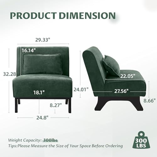 Armless Accent Chair Comfy Upholstered Modern Living Room Side Chair