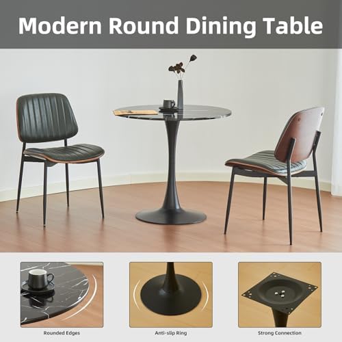 Round Dining Table, 31.5" Circle Tulip Table with Thickened Tabletop & Metal Pedestal, Mid Century Modern Bistro Table for Kitchen, Small Places, Living Room, Cafe (Faux Marble Black)