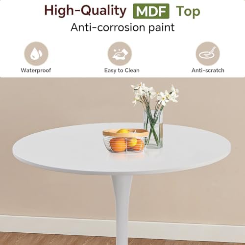31.5" Tulip Round Dining Table with Metal Pedestal White