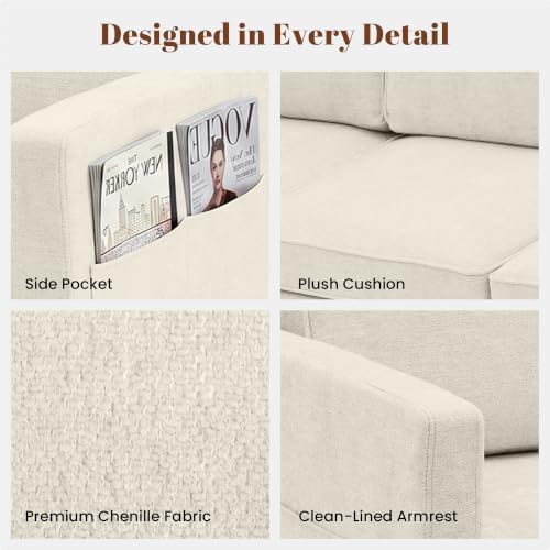 80" Chenille Sofa Mid Century Modern 3 Seater Couch for Living Room Office