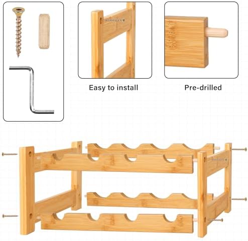 VASMIA Wine Rack, 2-Tier Bamboo Wine Racks Countertop Cabinet Wine Holder Wine Storage Shelf for Pantry Kitchen Bar, Natural