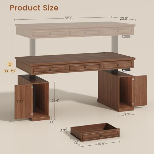 SEDETA 55.1" Farmhouse Executive Electric Standing Desk with 3 Drawers