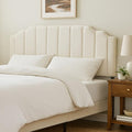 Upholstered Headboard for Full/Queen Beds - Arched Headboard & Bed Frame Mount, Adjustable Height, Velvet Tufted Modern Vertical Channel Design (Beige, Queen (U.S. Standard))