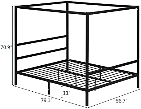 Bonnlo Black Canopy Bed Frame Full with Headboard, 10 Inch Metal Platform Bed Full with 4 Posters, No Box Spring Needed