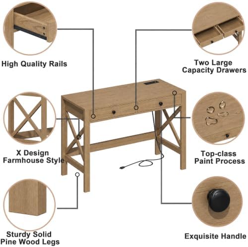 ChooChoo 39.37 Inches Farmhouse Computer Desk with 2 Drawers