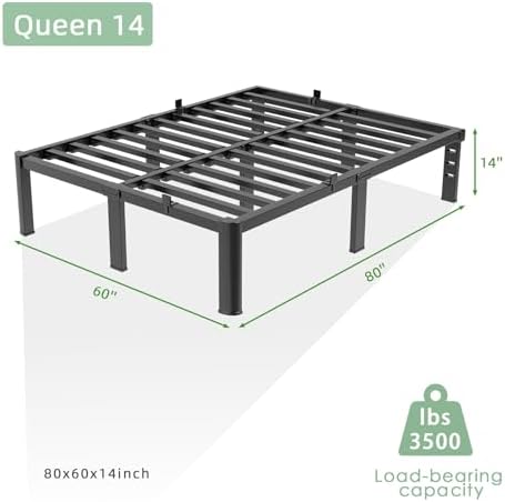 Queen Bed Frame, 14 Inch Heavy Duty Steel Platform, Noise-Free