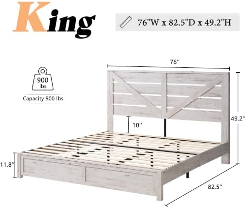 AMERLIFE 5-Piece Farmhouse Bedroom Set, King Bed Frame & Dresser, White
