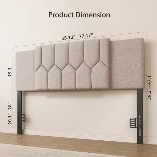 Upholstered Tufted Headboard, 3 in 1 Headboard for Full/Queen/King Size Bed, Height & Width Adjustable Head Board, Attach Frame, Study & Comfortable, Ideal for Bedroom, Dorm, Guest Room, Beige