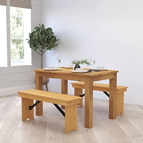 Merrick Lane Jessamine 46" x 30" Rectangular Rustic Solid Pine Farm Dining Table, Antique Farmhouse Wooden Dining Table for Kitchens and Parties, Light Natural