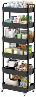 Sywhitta 6-Tier Plastic Rolling Utility Cart with Wheels for Storage,Black