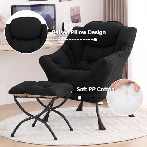 Tiita Lazy Chair with Ottoman, Comfy Reading Accent Chair, Black