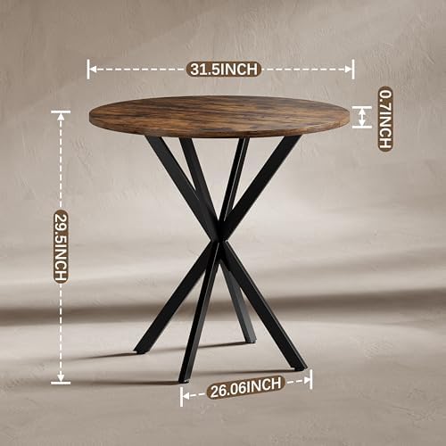 Unovivy 31.5" Small Round Dining Table for 2-4 Rustic Brown Dinner Table