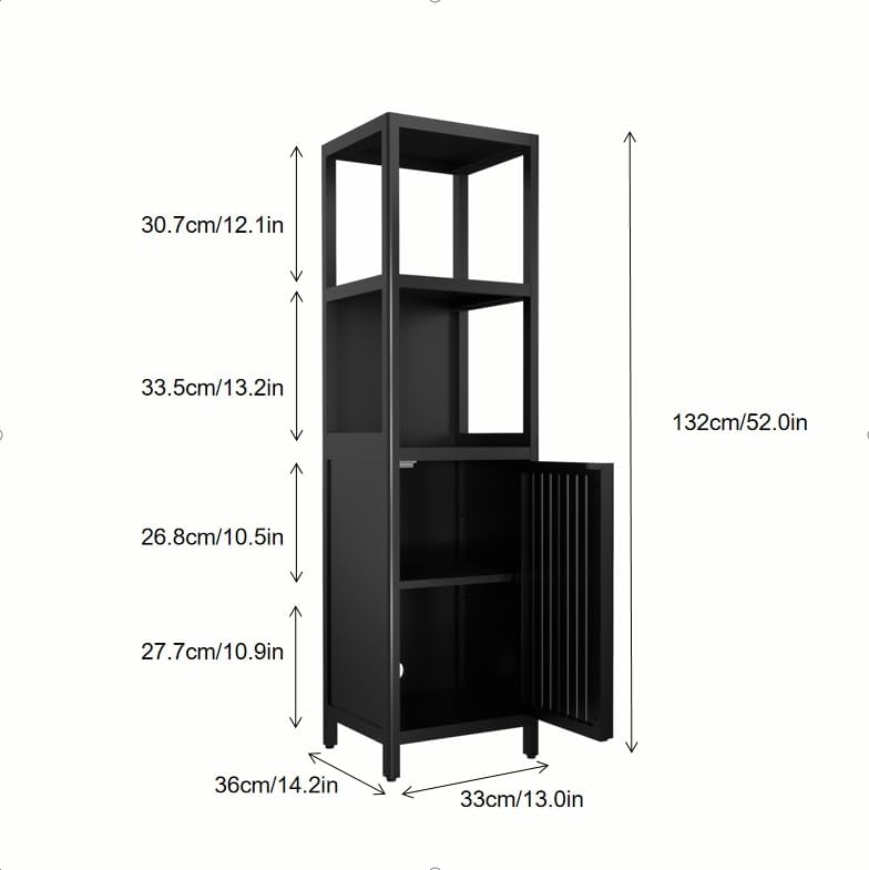 GDFStudio 52" Tall Bamboo Storage Cabinet, Slim Freestanding Linen Tower with 2 Open Shelves & Door Cabinet, Narrow Bathroom Organizer for Bedroom, Living Room, Laundry Room, Kitchen, Natural Bamboo