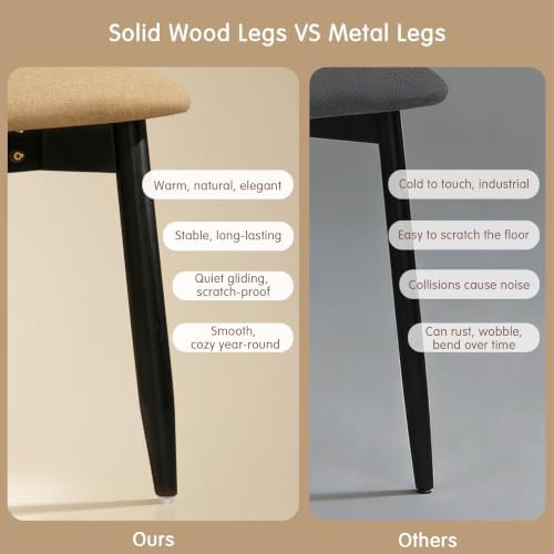 CHUN YI Dining Chairs Set of 6, Upholstered Solid Wood Dining Room Chairs, Mid Century Modern Fabric Kitchen Chairs with Ergonomic Curved Back, Khaki (Only Chairs)