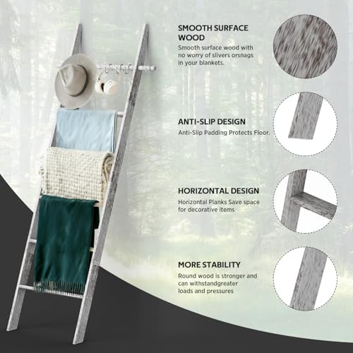 Farmhouse Wooden Blanket Ladder Living Room White 6-Tier