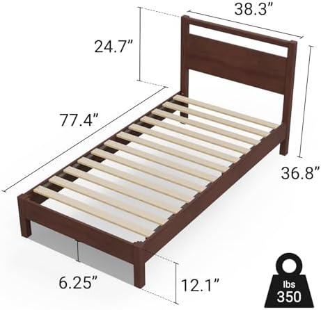 LIFEMENT Signature Wood Platform Bed Frame with Headboard, Essential, Noise Free, Under Bed Storage, No Box Spring Needed, Easy Assembly (Walnut, Twin)