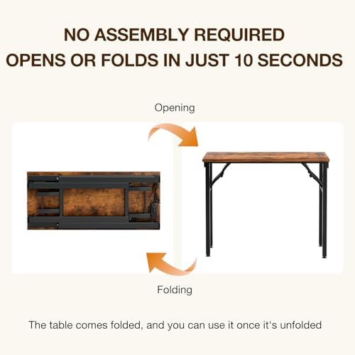 TEMI Small Computer Desk Folding Table - No Assembly, Compact 35.8" Foldable Desk with Power Outlets & USB Charging Port, Portable Small Office Desk, Ideal Mini Study Table for Narrow Spaces, Brown