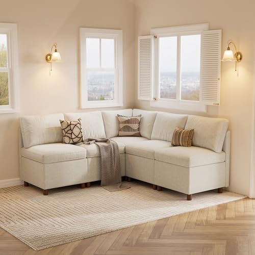 SITJOY Breakfast Nook Bench with Storage, Beige, 5 Seat (1 Corner)