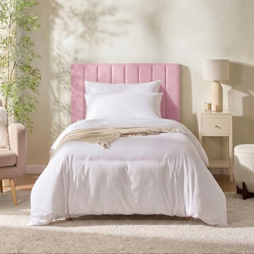 Nestl Upholstered Twin Headboard - Easy Assemble Channel Stitched Headboard Twin Size - Wall Mounted Headboards with 3D Soundproof Wall Panels Peel & Stick Floating Headboards, Pink