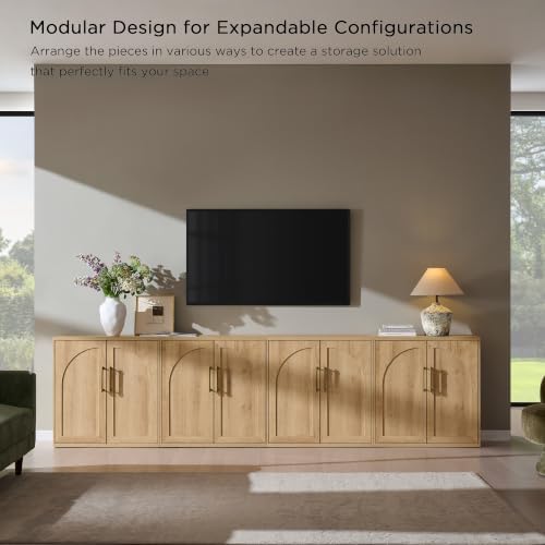 ACCOHOHO Arched Door Sideboard Buffet Cabinet Set of 4, Natural Oak