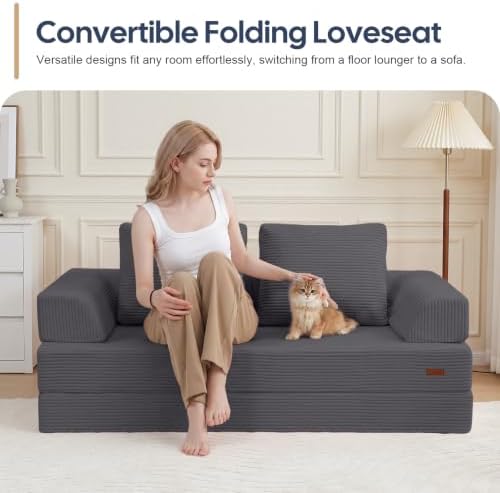 COMAX Convertible Futon Sofa Bed, 59" Folding Boneless Loveseat Small Couch