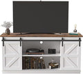 JUMMICO TV Stand for 65 Inch TV, Sliding Barn Doors, Bright White
