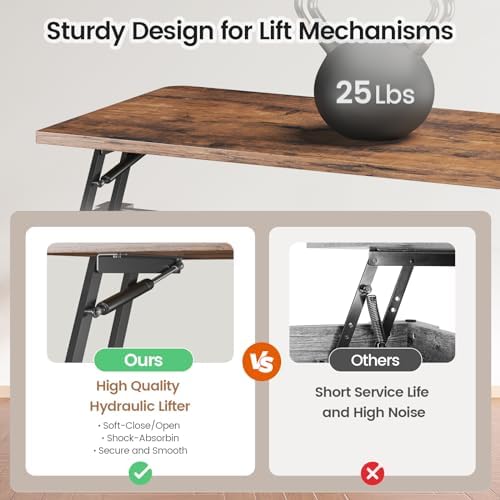 SEDETA 31.5" Lift Top Coffee Table with Storage, Square Coffee Tables for Living Room, Farmhouse Coffee Table with Large Hidden Storage Compartment and Adjustable Shelves, White