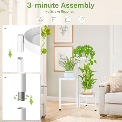 iDavosic.ly Plant Stand Indoor Outdoor, 3 Tier Metal Corner Shelf, White