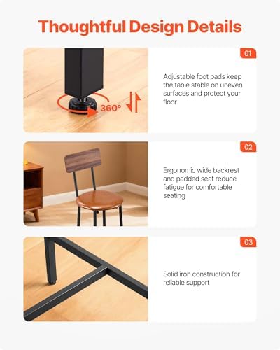 VEVOR Bar Table and Chairs Set, 5PCS 47.2″ Bars Tables Set with Rounded Edge Design, Rectangular Pub Table with Four Stools for Living Room, Dining Room, Kitchen, Walnut Color, Black